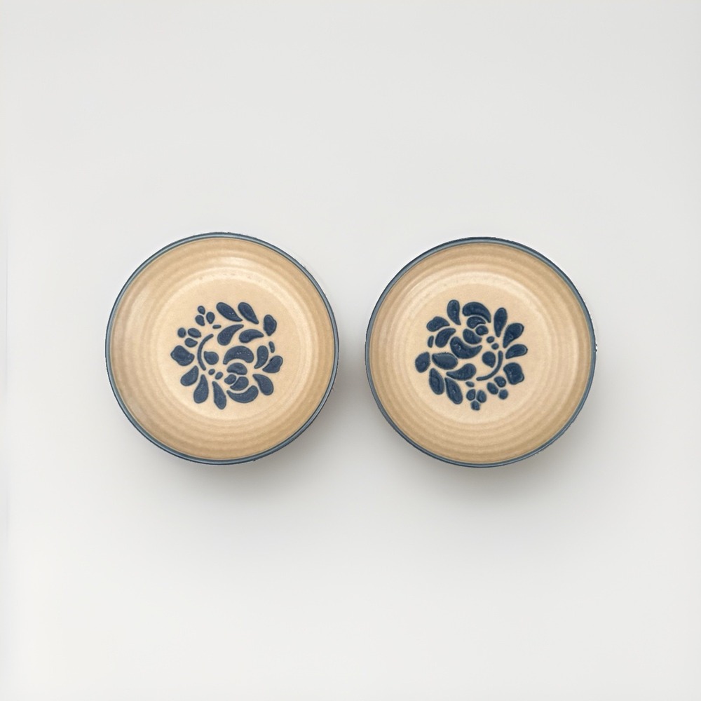 Vintage Pfaltzgraff Folk Art Tan & Blue 7" Salad Bread Plate Set Of 2 Excellent